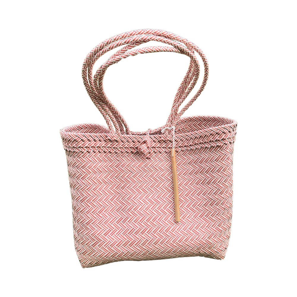 Recycled Plastic Woven Beach/Tote Long Strapped Bag: Maroon