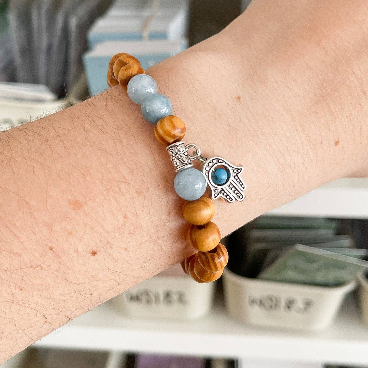 Hamsa charm, mixed colours, beaded bracelet - S096