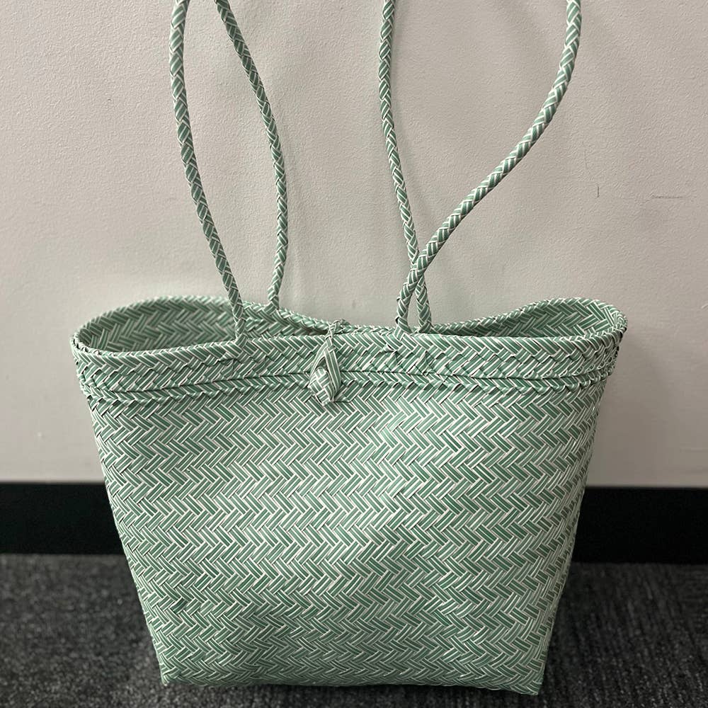 Recycled Plastic Woven Beach/Tote Long Strapped Bag: Maroon