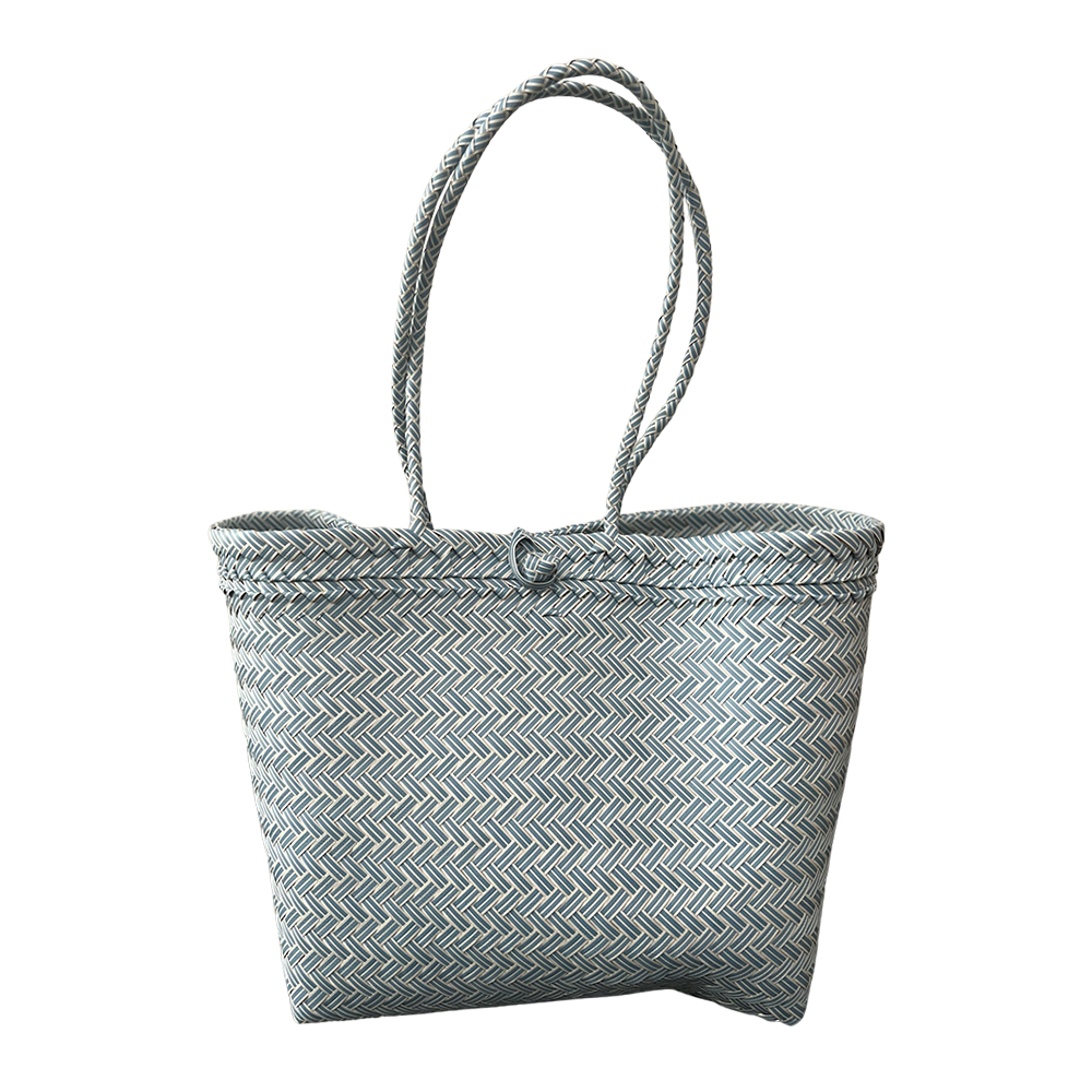Recycled Plastic Woven Beach/Tote Long Strapped Bag: Maroon