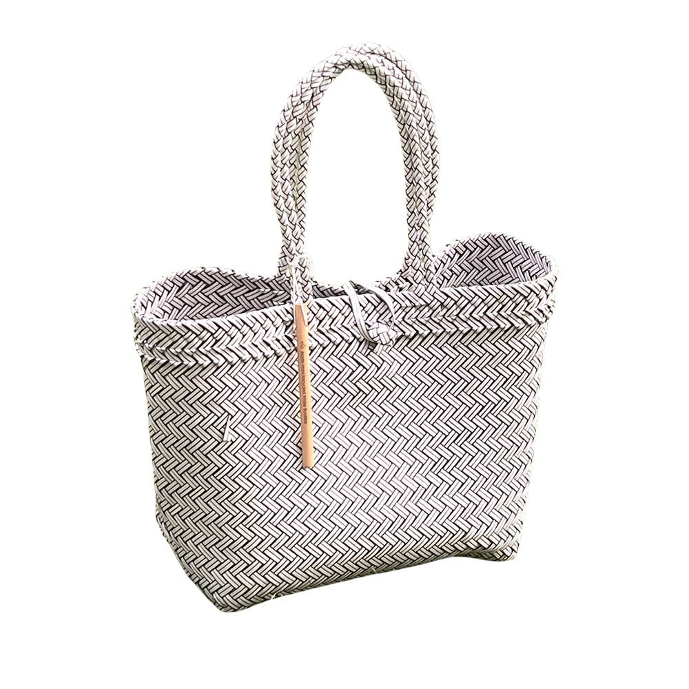 Recycled Plastic Woven Beach/Tote Long Strapped Bag: Maroon