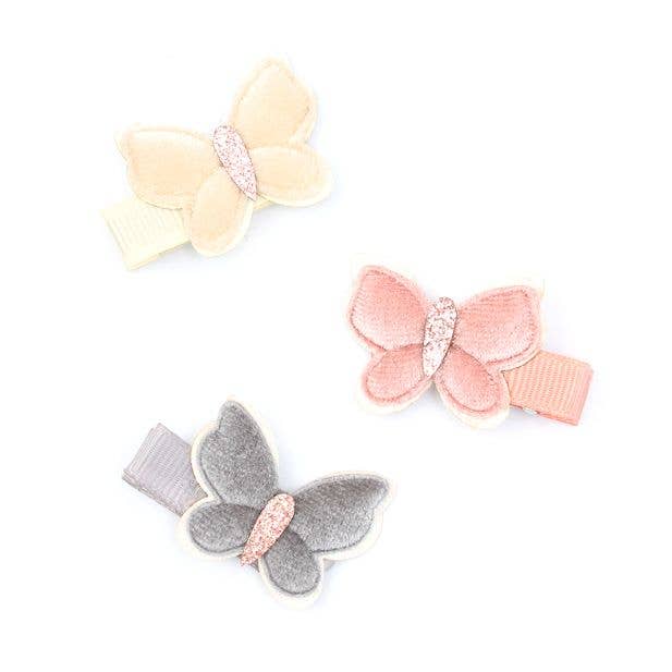 Card of 2 Velvet Butterfly Clips 3.5cm