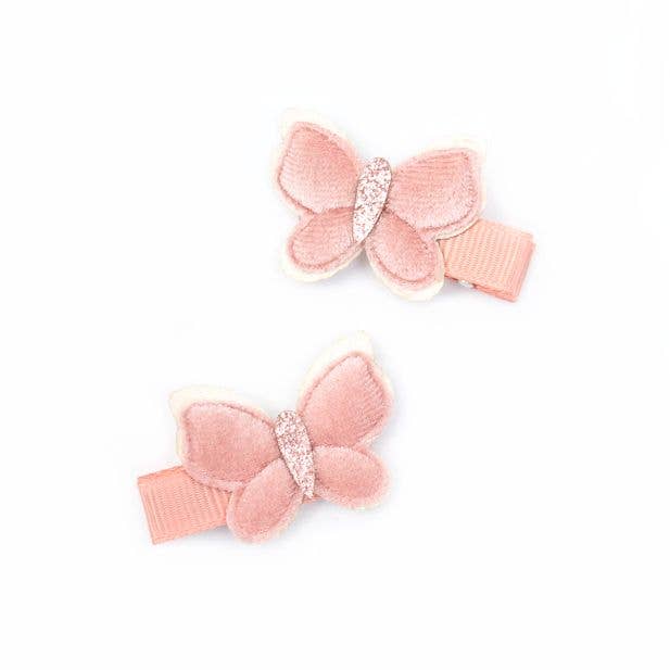 Card of 2 Velvet Butterfly Clips 3.5cm