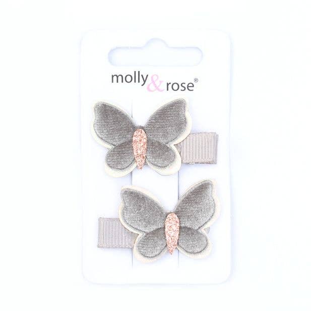 Card of 2 Velvet Butterfly Clips 3.5cm