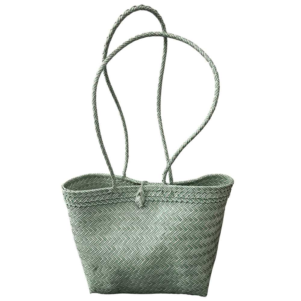 Recycled Plastic Woven Beach/Tote Long Strapped Bag: Maroon