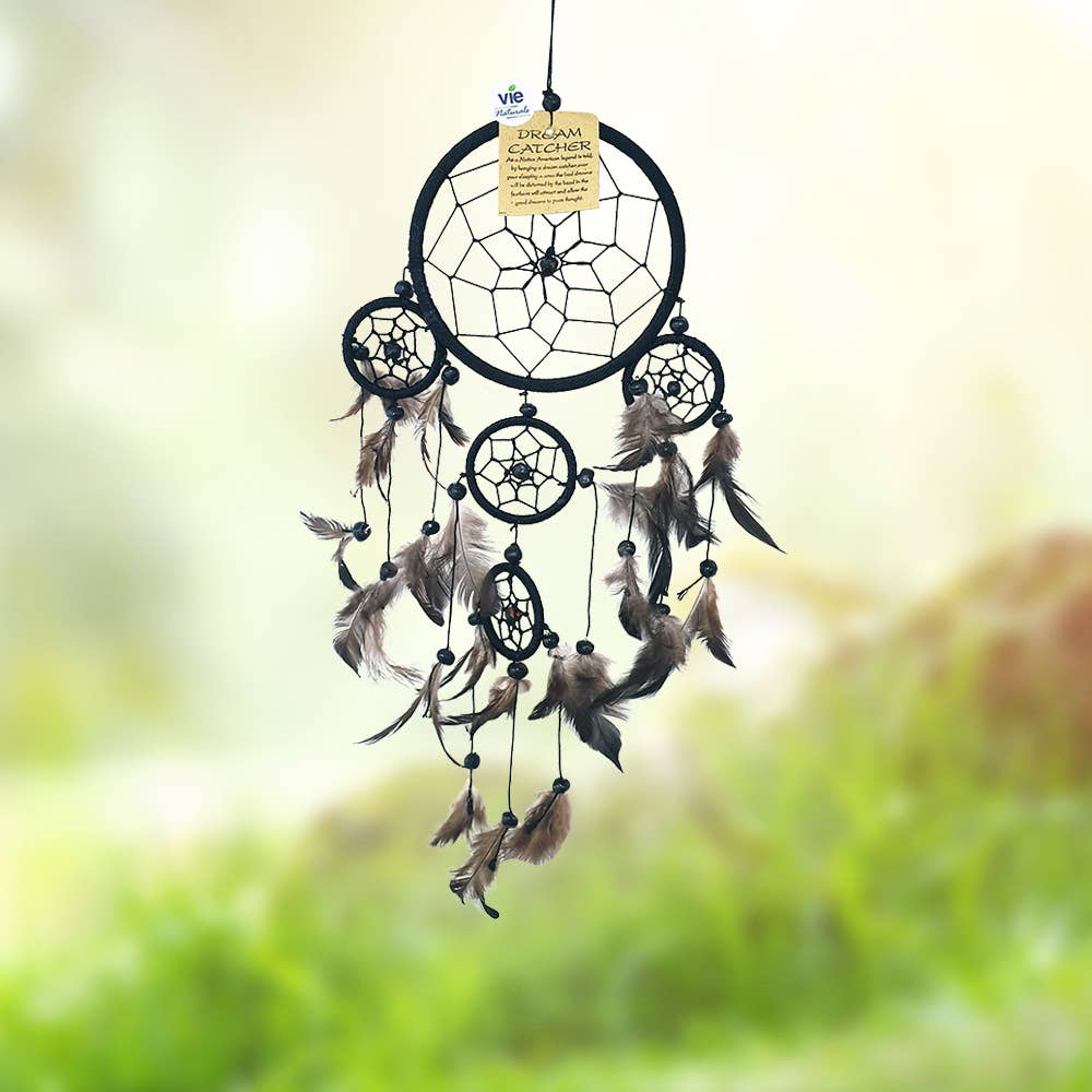 Dream Catcher, 11cm Ring with 4 Smaller Rings: Black