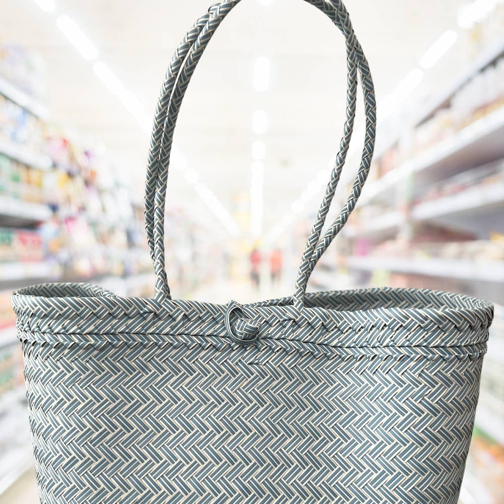 Recycled Plastic Woven Beach/Tote Long Strapped Bag: Maroon