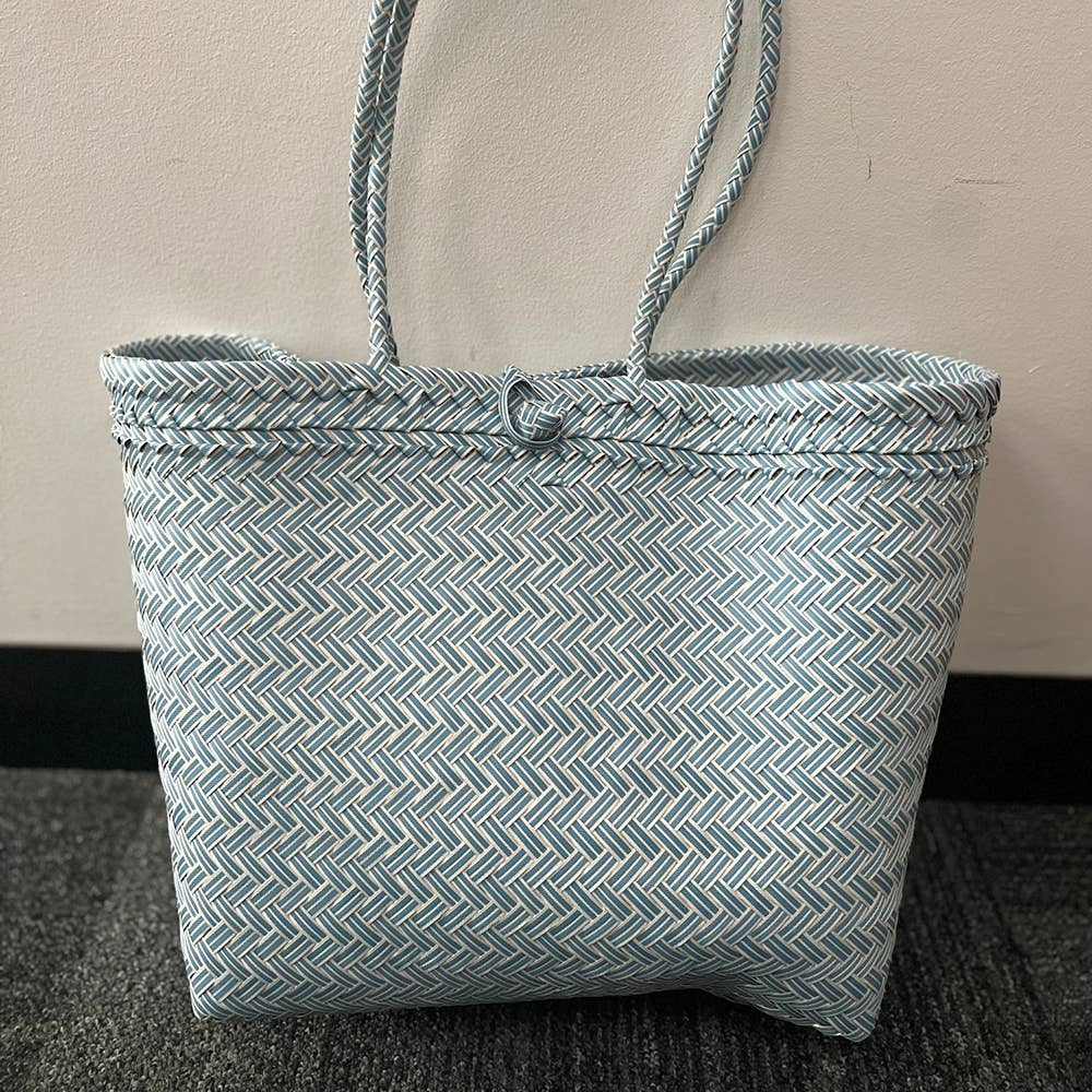 Recycled Plastic Woven Beach/Tote Long Strapped Bag: Maroon
