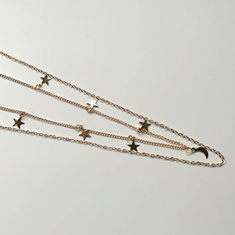 Star & Moon Layered Necklace: Silver