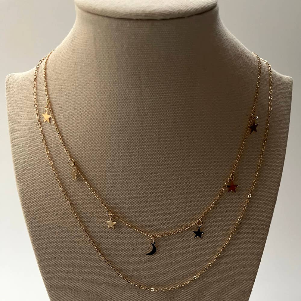 Star & Moon Layered Necklace: Silver