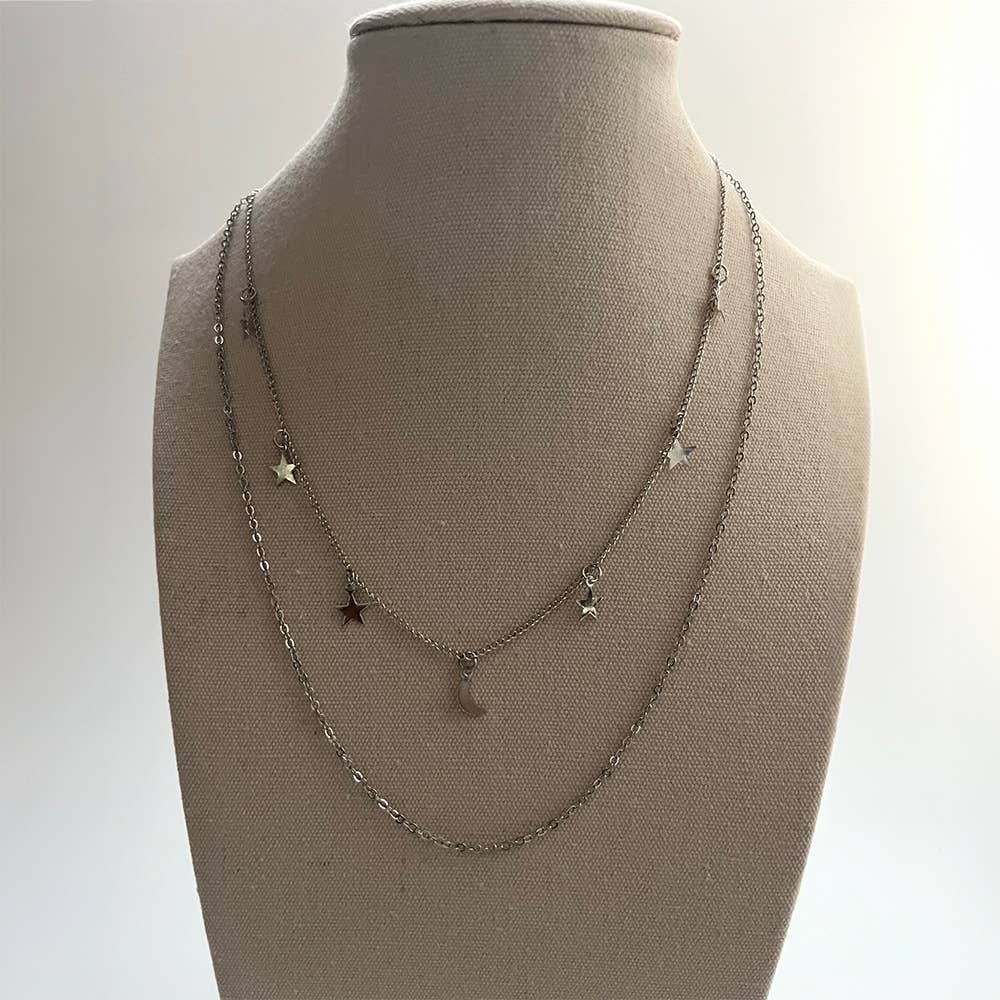 Star & Moon Layered Necklace: Gold