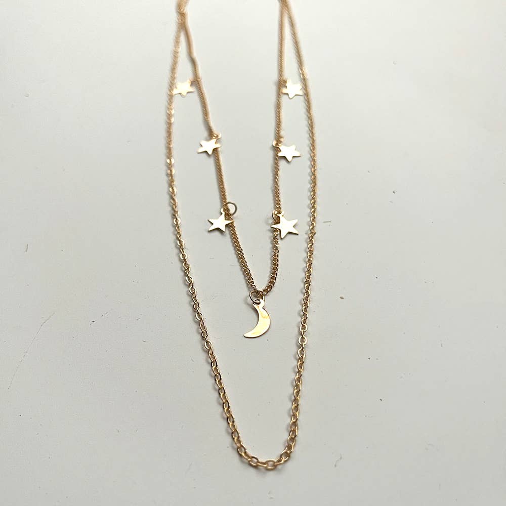 Star & Moon Layered Necklace: Silver
