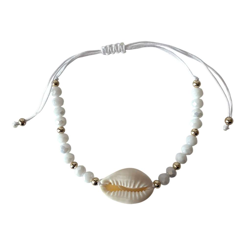 White Faceted Glass Bracelet with Cowrie Shell