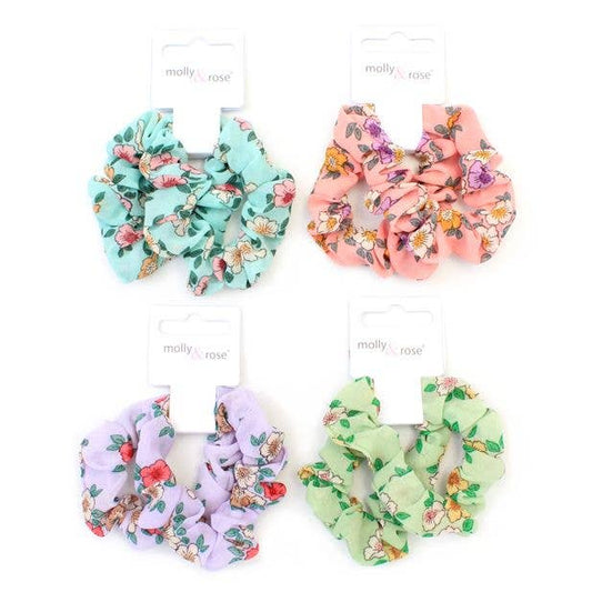 Small - Card Of 2 Floral Print Scrunchies